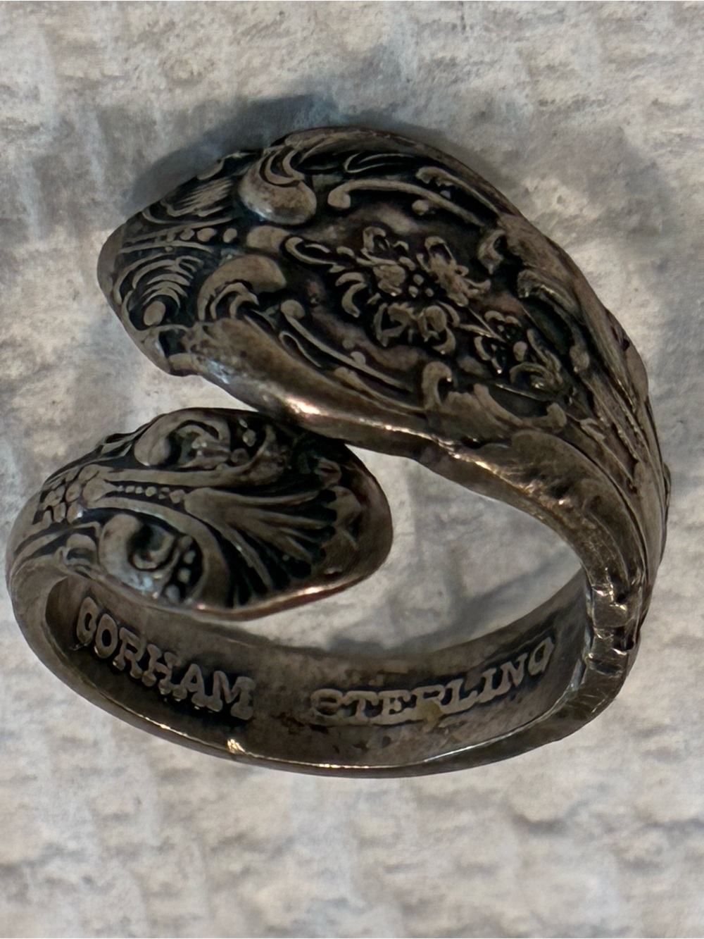 Bypass pinky spoon ring crafted from King Edward sterling silver design